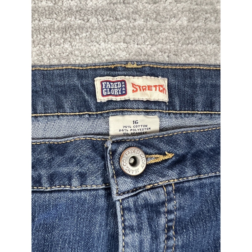 Faded‎ Glory Capris Womens 16 Dark Denim Stretch FL19B004D Rolled Cuff Mid Rise - Picture 10 of 12